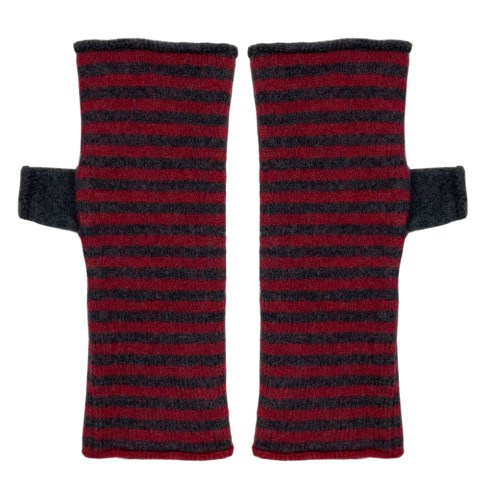 merino red and charcoal fingerless gloves